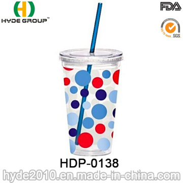 Tasse en plastique isolante de verre acrylique avec paille et couvercle (HDP-0138)